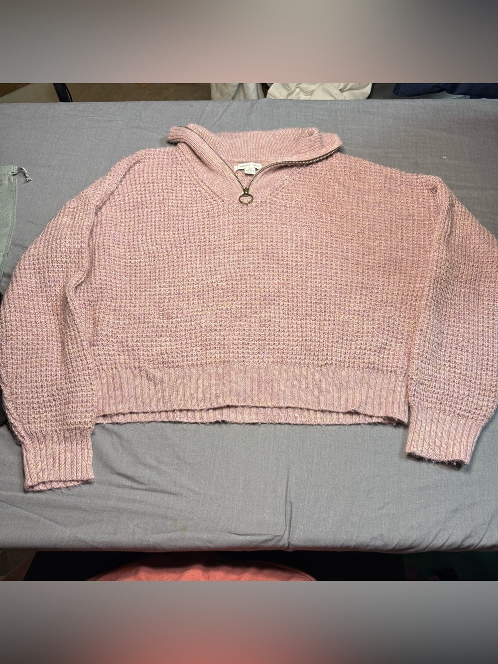 American Eagle Outfitters Dusty Pink Waffle Knit Half-Zip cropped Sweater